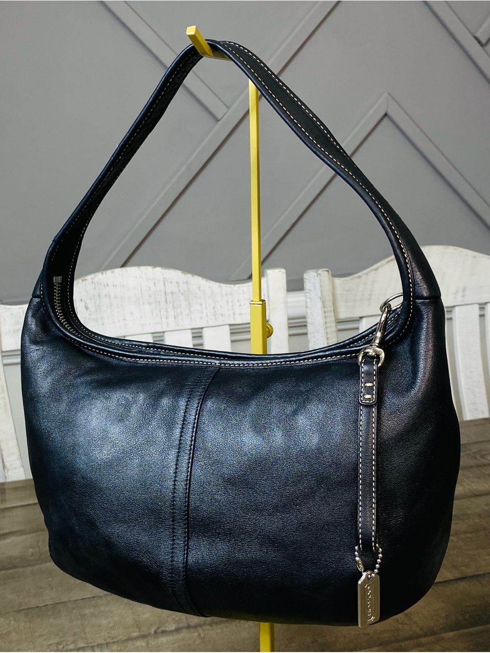 Vintage Coach Black Leather Ergo Hobo Shoulder Bag 9219 Crescent